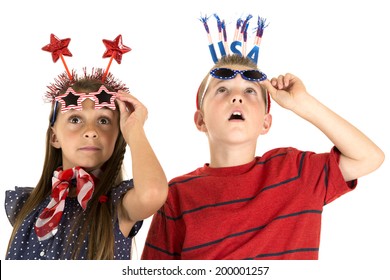 Children Looking Up At Fireworks Fun Glasses