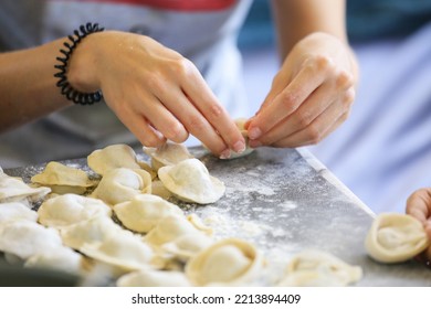 Children Make Dumplings At Home