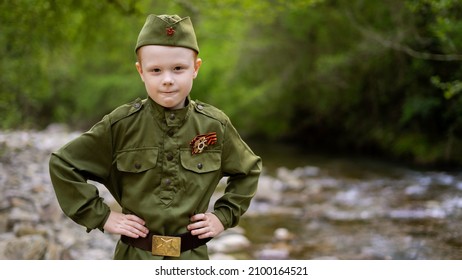 Children In Military Uniform Of The USSR, Military Children, Child Soldiers,  Children In Nature, A Girl And A Boy In Military Uniform