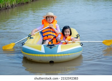 Children Mother Playing Rowing Boat River Stock Photo 2152592383 ...