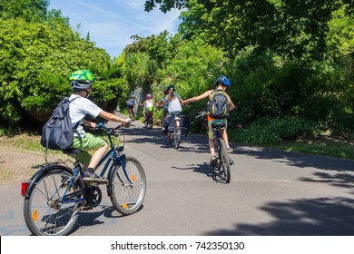 Children On Bike Tour Or School Excursion