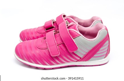 Children Pink Sport Shoes Isolated On A White Background