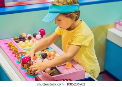 Children Play As Ice Cream Seller In The Ice Cream Shop