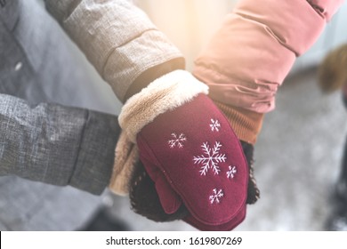 Children Play Outside In Winter, Join Hands Together, One Team