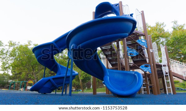 Children Playground Blue Slide Blue Recycled Stock Photo Edit Now
