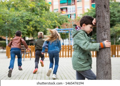 Children Playing Hide Seek Outdoors Boy Stock Photo 1465476194 ...