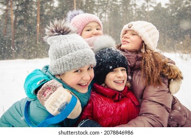 Children Playing Outside Snow Winter Laughter Happy Holiday 