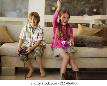 Children Playing Playstation.