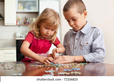 Children, Playing Puzzles At Home