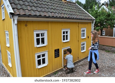 Children Playing At The Small Town Of Vimmerby.  Astrid Lindgren's World Theme Park, Vimmerby, Sweden. 