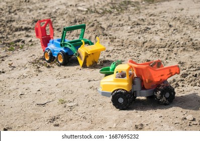 Large Real Looking Colorful Blue Plastic Toy Bulldozer Outdoor Summer Beach Kids