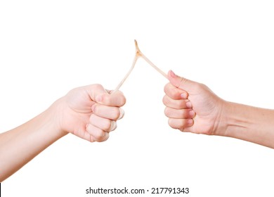 Children Pulling On A Turkey Wishbone