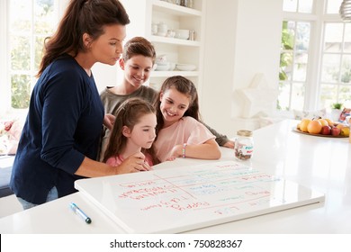 Children Receiving Pocket Money After Completing List Of Chores