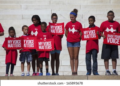 Children in red shirts for "My Voice Matter"" at the 50th Anniversary of the march on Washington and Martin Luther King's I Have A Dream Speech, August 24, 2013, Lincoln Memorial, Washington, D.C. 