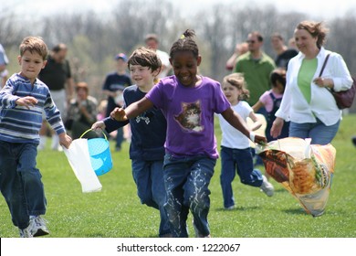 Children Running At Easter Egg Hunt