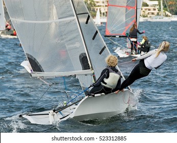 Children sailing activities at Belmont 16ft sailing Club . Lake Macquarie, New South Wales, Australia.





