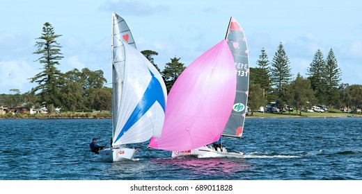 Children Sailing in the Australian Combined High School Sailing  Championships. Wednesday 17.04.2013.Belmont, Lake Macquarie, New South Wales, Australia.