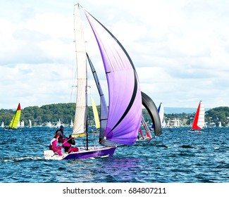 Children Sailing In High  School  Sailing  Championships. 
Belmont, Lake Macquarie, New South Wales, Australia.


