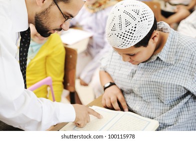 Children At School Classroom, Reading Koran (no Copyright Infringements For Koran)