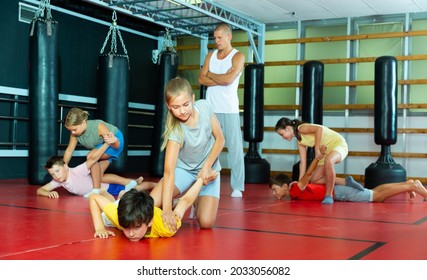 Children Self Defense Training In The Gym