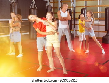 Children Self Defense Training In The Gym