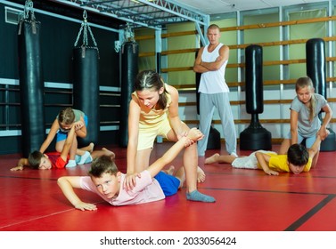 Children Self Defense Training In The Gym