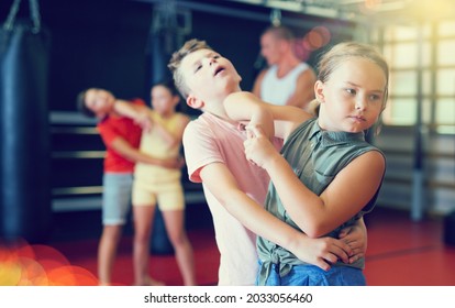 Children Self Defense Training In The Gym