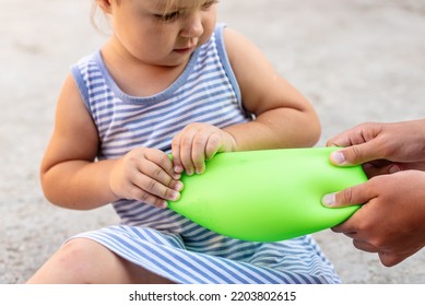 Children Sharing Toy Ball Squish. Brother And Sister Don't Sharing.