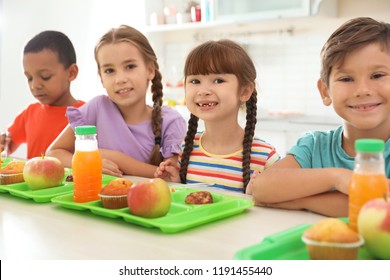 Children Sitting Table Eating Healthy Food Stock Photo 1191455440 ...