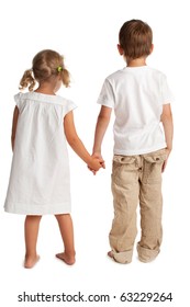 Children standing back isolated on white