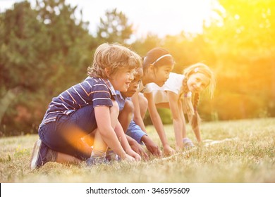 Children At The Start Of A Race Getting Ready