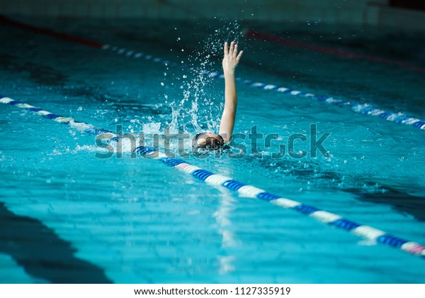 Children Swimming Freestyle Swimming Lesson Elementary Stock Photo