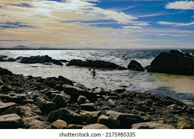 Children Swimming At The Tanks Tourist Attraction Natural Rock Pool At Forster, New South Wales Australia