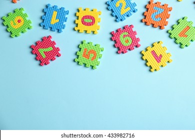 Children toys on blue background