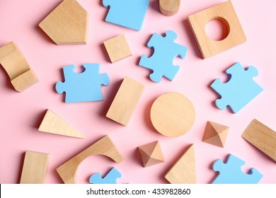 Children toys on pink background Foto stock
