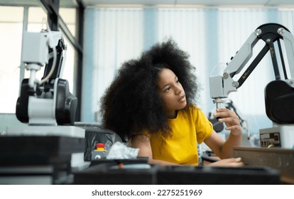 Children using the hand robot technology, Students are studying technology, which is one of the STEM courses.