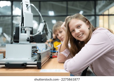 Children using the hand robot technology, Students are studying technology, which is one of the STEM courses.