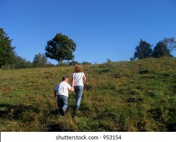 Children walking up a hill