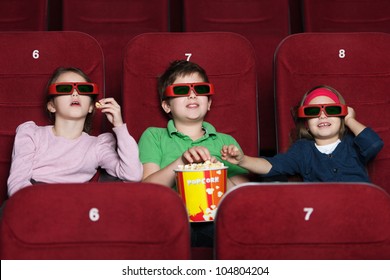 Children Watching A  Movie At The 3D Cinema