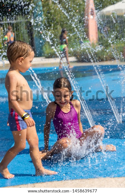 Children Water Playground Happy Little Kids Stock Photo 1458639677 ...