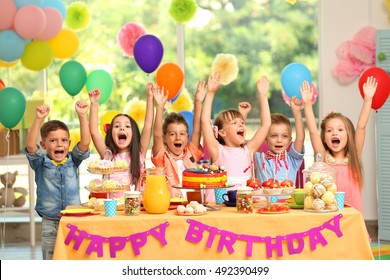 Children's Birthday Party In Decorated Room