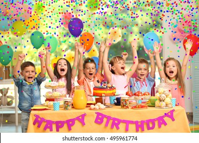 Children's Birthday Party In Decorated Room