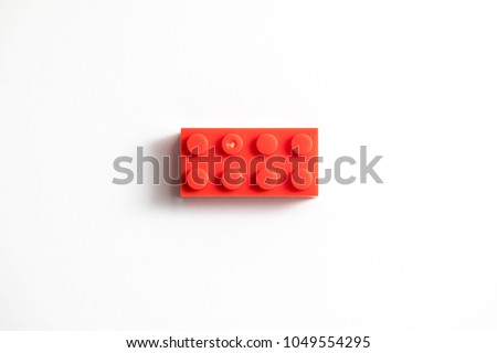 Childrens building blocks similar to legos, red