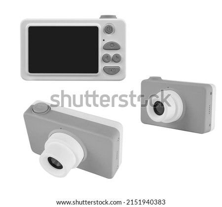 children's camera, on a white background in isolation, collage