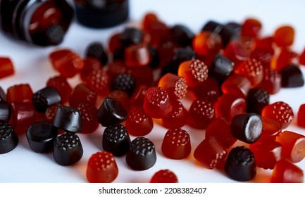 Children's Chewable Vitamins On A White Background In Close-up. Gummy Vitamins.