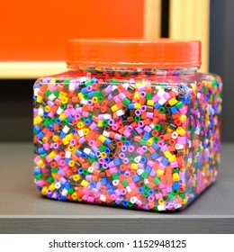 Children's Colorful Beads For Peyote Stitch. Big Plastic Jar.