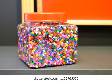 Children's Colorful Beads For Peyote Stitch. Big Plastic Jar