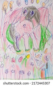 Children's Colorful Drawing With A Pencil And Pen Of A Ukrainian Girl, Abstraction, Art Therapy