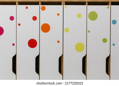 Children's colorful lockers in the kindergarten and elementary school locker room. High quality photo - Shutterstock ID 2177220323