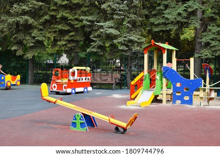 Children's colorful outdoor playground. Facilities for children's games.